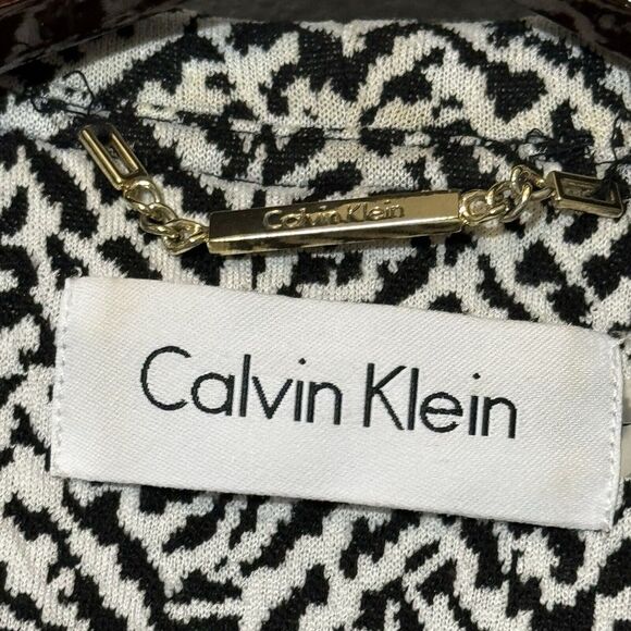 Calvin Klein Women's Black/White Ruffled Open-Front Lined 3/4 Sleeves Jacket 14 - Picture 4 of 5